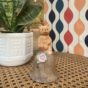 Vintage Collectible Ceramic Bisque Bell-Bear on a Stump